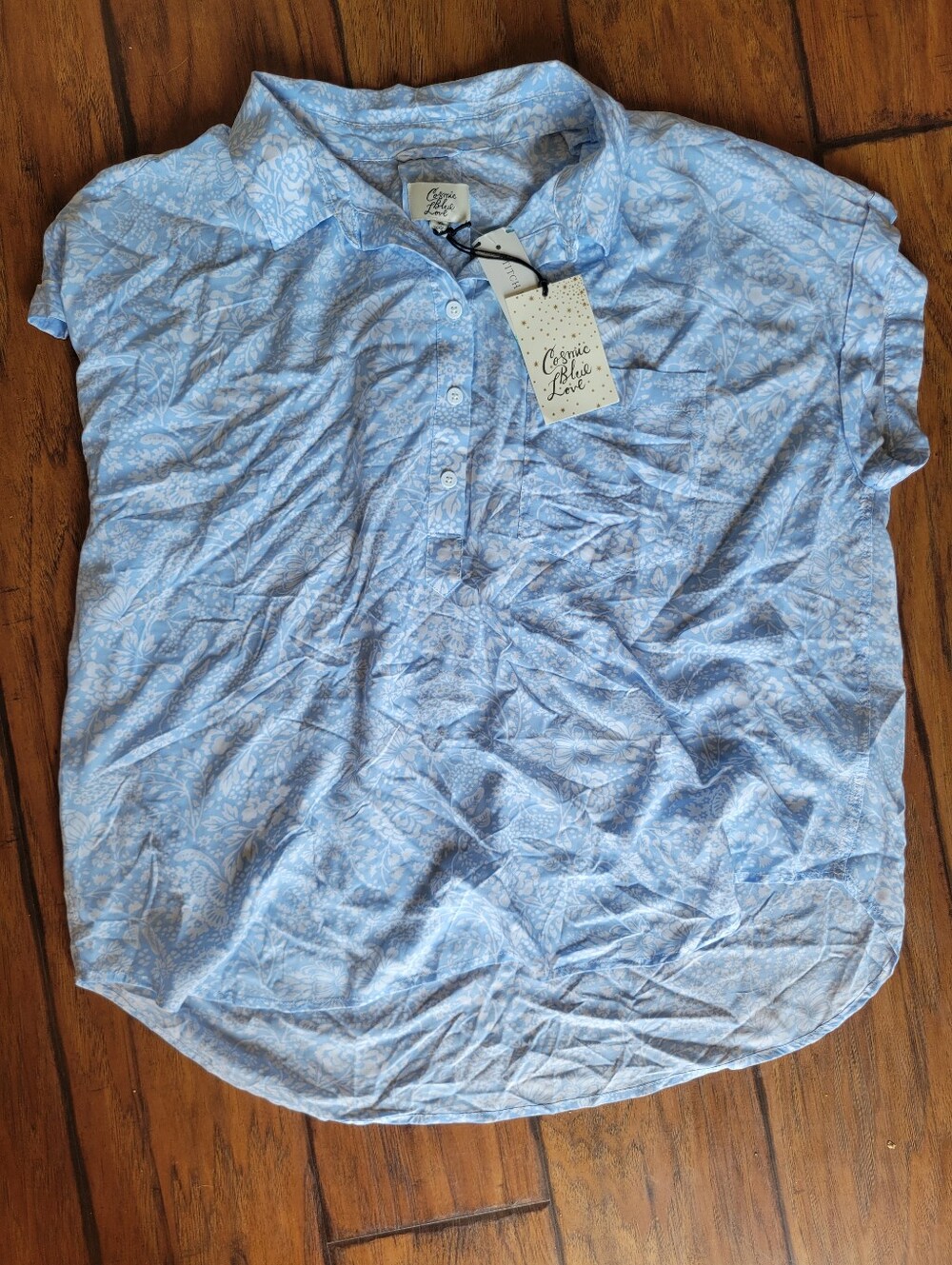 Light Blue Paisley Women's Half Button-Up Collared Shirt